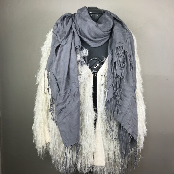 Grey Gray Long Blanket Warm Fall Tassel Scarf - Picture 2 of 5